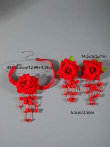 1 件花朵项链 + 1 对花朵耳环首饰套装，简约时尚花朵吊坠天鹅绒项链和耳环套装，适合婚礼、派对、礼物 - 彩色 - 查看 3