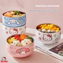 Sanrio 1 stuk levendige Hello Kitty-kom | Sanrio Hello Kitty 304 roestvrijstalen ramenkom - schattige grote instant noedel-, fruitsalade-, rijst- en soepkom - roze, handmatige opening, handwas aanbevolen - ideaal voor school, kamperen in de buitenlucht, kantoor, thuis, noedelkom, schoolbenodigdheden