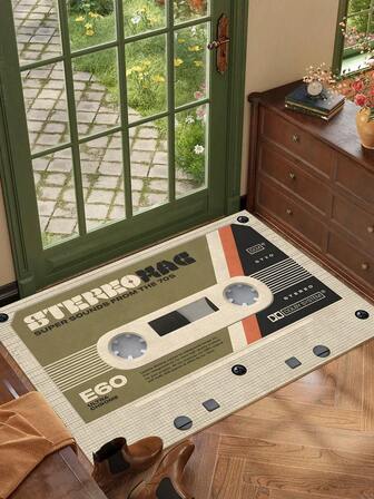 1pc Retro Design Lightweight Anti-Slip Area Rug - Polyester Rug With Vintage "SUPER SOUNDS FROM THE 70S" Pattern, Suitable For Indoor/Outdoor Entrance, Kitchen, Balcony Or Bedroom Mat, Dirt-Resistant, Easy Care, Machine Washable, Ironable, Lightweight Household Rug Home Bathroom Decor Floor Carpet Outdoor Rug Door Mat Fall Decor Bathroom Accessories Back To School Entryway Decor