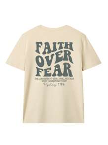 Ladies' Spring And Summer New Style Faith Over Fear Letter Print Daily Casual Round Neck Short Sleeved T-Shirt, Fashionable Vacation Style, Your Daily Necessity. Vacation Outfits Women Graphic Tees Women White Top