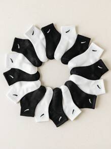 10 paires de chaussettes de sport pour enfants noires et blanches aléatoires, minimalistes et polyvalentes, design unisexe confortable et doux, convenant pour toutes les saisons, pour un port quotidien