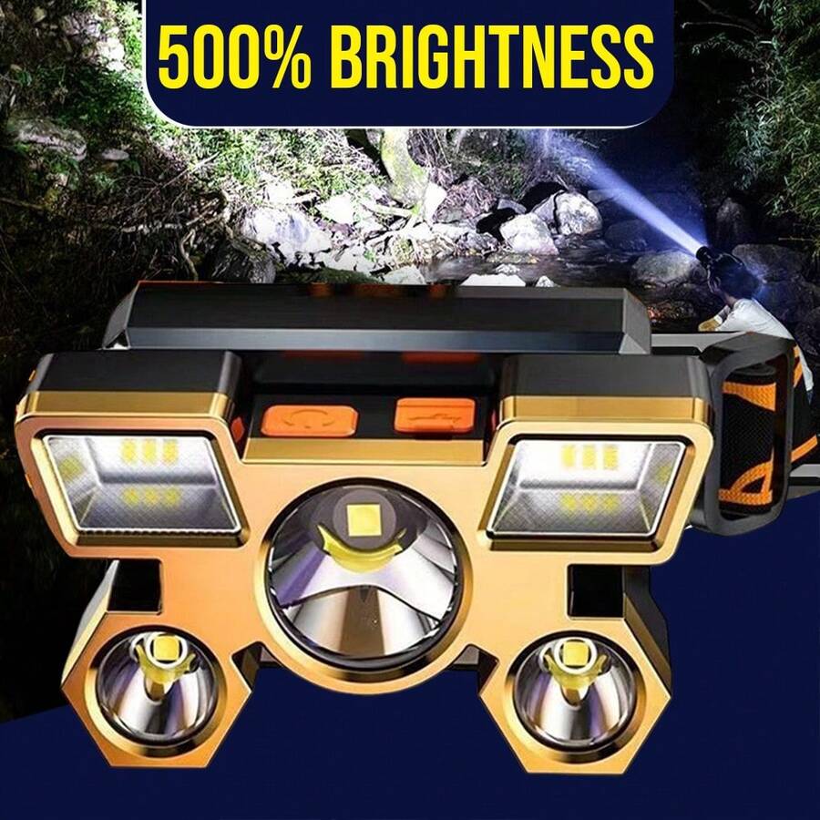 1个USB可充电LED头灯 - 超亮、轻便，适合露营、徒步、跑步、钓鱼等活动，多功能超亮LED手电筒 - 黑色 - 查看 1