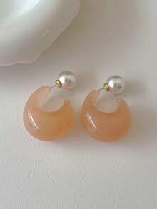 1 Fashionable Transparent Resin Earring, Anti Allergy S925 Silver Needle, Pearl Ear Buckle, Two Wearing Methods, Suitable For Sweet Girls To Wear Dopamine Series In Summer - Geometry - View 9