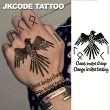 JKCODE TATTOO 2PCS Waterproof Viking Ravens Tattoo Semi-Permanent Tattoos, Hands, Cryptic Symbol Temporary Tattoos, Waterproof, Realistic Fake Tattoos, Botanical, Finger Tattoos, Magic Tattoos, Lasts 1-2 Weeks, Tattoos For Man - Black - View 6