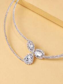 Fashion Double Layer Rhinestone Collar Necklace Jewelry Statement Water Drop Collar Open Adjustable For Women - Multicolor - View 6