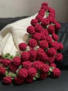 1 Set DIY Crochet Rose Bouquet Blanket Kit Crochet Flower Bouquet Blanket Material Knitting Kit Pack Red Rose Round Blanket Sofa Throw Blanket Birthday Anniversary Gift Wedding Gift Home Decor