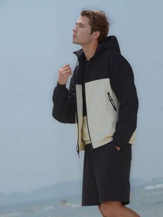 男士夏季运动户外拼色防紫外线夹克，适合徒步旅行、登山、钓鱼旅行