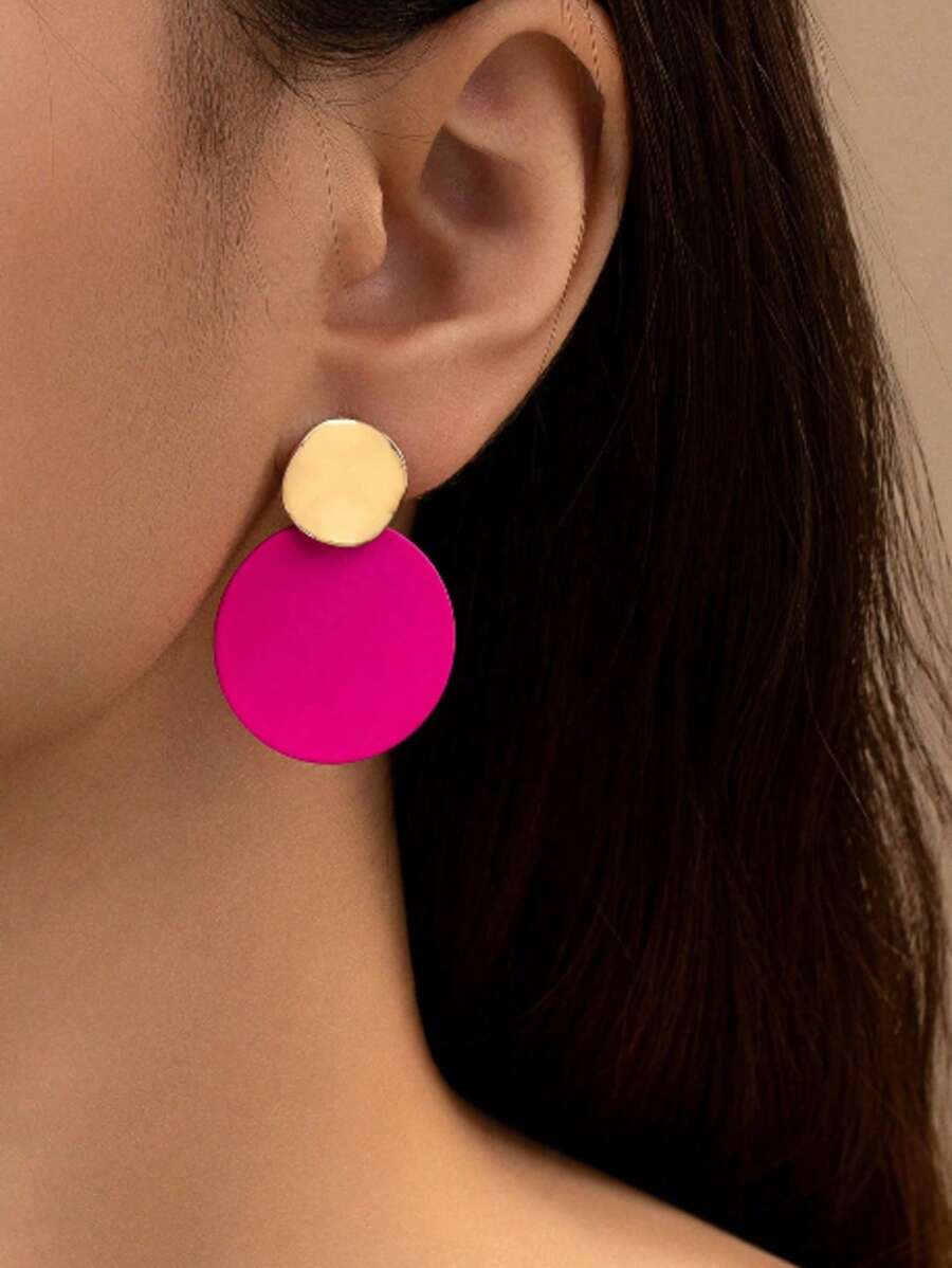 1 Pair Asymmetrical Metallic Pink Enamel Stud Earrings