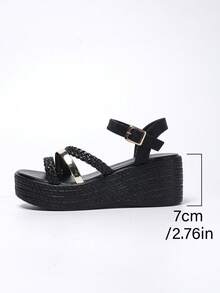 Sandal mùa hè cỡ lớn dành cho nữ, quai dệt có khóa cài, kiểu dáng thời trang đơn giản, hở mũi, đế dày chống trượt, thoải mái, đa năng, phù hợp với quần và váy, là món đồ cần thiết khi đi du lịch. - màu đen - Xem 9