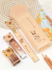 4pcs Cute Stationery Gift Set, Including Cat Paw Pencil Case, Capybara Ruler, Capybara Eraser, Capybara Pencil Sharpener, Capybara Stationery Storage Pen Box - Multicolor - View 5