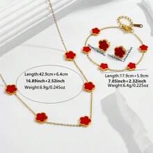 1 Set eleganter 5-Blatt Klee & Pflaumenblüte Edelstahl Halskette, 1 Stück Armband, 1 Paar Ohrringe Schmuckset, geeignet für täglichen Gebrauch oder Partytragen von Frauen, perfektes Geschenk zum Muttertag