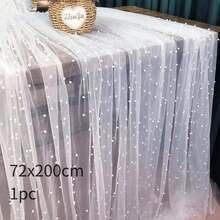 1 Piece Of Faux Pearl Decorative Tablecloth, Wedding White Pearl Hollow Mesh Gauze Tablecloth, Wedding Arch Decoration, Reception Bride Shower, Party Decoration, Chair Ribbon, Activity Background Wall Decoration, Dining Table Center Decoration, Home Decoration Summer Birthday Gifts Beach Back To School School Supplies Room Decor - Multicolor - View 9
