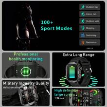 GUHUAVMI 1PC GUHUAVMI 2024 New Outdoor Durable Black Smart Watch Men's 3ATM Waterproof Sports Fitness Ai Voice Wireless Call Smart Watch Suitable For Android IOS