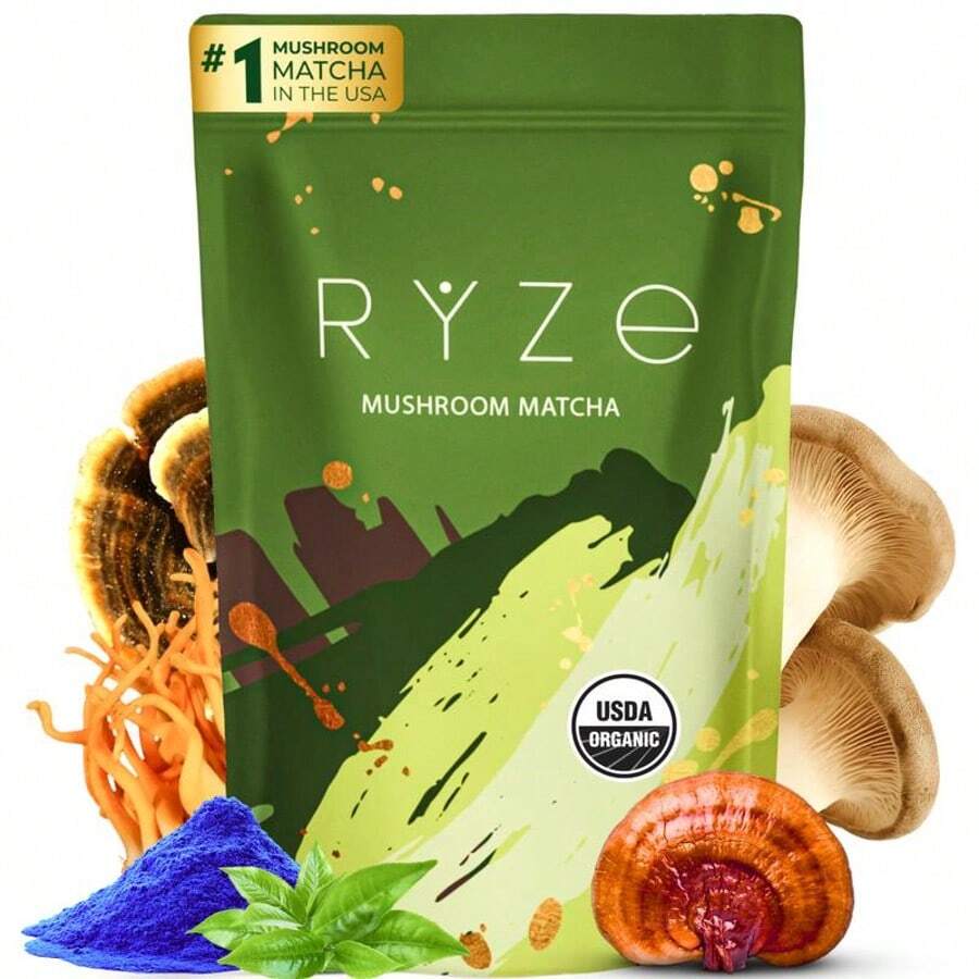 Mushroom Matcha, USDA Organic With 6 Adaptogenic Mushrooms And Ceremonial-Grade Japanese Matcha , Energy, Focus, Digestion, Immunity With Cordyceps, Lion's Mane, Reishi, Turkey Tail, 30 Servings - 1 pc - 查看 1
