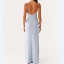 Women's Elegant Twist-Knotted Backless Maxi Dress With Crisscross Straps - 藍色 - 查看 2