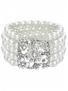 1pc Multi-Layer Pearl & Crystal Spiral Stretch Bracelet, Mother's Day Gift - Multicolor - View 5