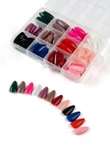 288pcs Medium Almond Press On Nails, 12 Solid Color Glossy Acrylic Fake Nails Full Cover Nail Tips, False Nails For Nail Art Decoration Diy,Pink Nails,Red Nails,Black Nails,Spring And Summer Nail Art