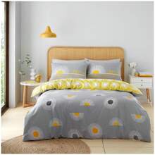 VELVETIO Sunburst Printed Duvet Cover Set Single Double King Sizes Reversible Quilt Beddings With Matching Pillowcases Skin Friendly - Grey - View 3