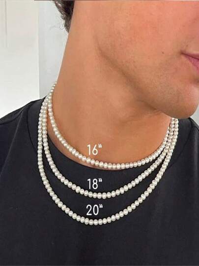 Single Layer Men's Pearl Necklace, Round Bead Stainless Steel Collarbone Chain, Pearl Necklace, Can Be Stacked And Used, Suitable For Daily Life, Parties, Banquets And Other Places