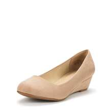 Women's Mid Wedge Heel Pumps Closed Toe Slip-On Elegant Comfortable Casual Shoes - Màu be - Xem 4