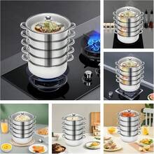 HOHOBLA Steamer, 26cm/10.23in 5-Tier Stainless Steel Steam Cooker With Glass Lid And Handle Stackable Multipurpose Steam Pot Set For Home Restaurant All Hobs (1 X Bottom Pot 4 X Steaming Grids) - Silver - View 10