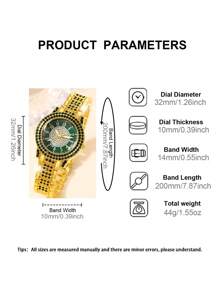 Conjunto de reloj para dama de 7 piezas es magnífico y de moda. Presenta una esfera redonda completamente cubierta de diamantes, una caja y correa también completamente cubiertas de diamantes. Es un lujoso reloj de cuarzo con un juego de joyería que incluye un collar colgante, aretes, anillo y brazalete, adecuado para uso diario, temporada de regreso a clases, temporada de graduación, Acción de Gracias, parejas, el mejor regalo. Caja de reloj no incluida.