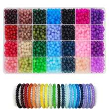 840/1680 Stücke 6mm Glasperlen zum Schmuckemachen, 56 Farben Kristallperlen Armband Set, runde Perlen geeignet für Anfänger