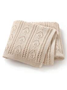 1pc Hollow Floral Pattern Knitted Baby Blanket, Suitable For Children - Beige - View 9