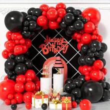 130 Peças Kit de Guirlanda de Balões de Látex Vermelho e Preto para Decoração de Casamento, Aniversário, Aniversário, Festa Interna, Formatura, Decoração de Temporada