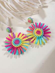 imoli 1 Pair Bohemian Style Rattan Flower Design Earrings, Suitable For Women, Beach Party, Gift - 27638-colour - View 3