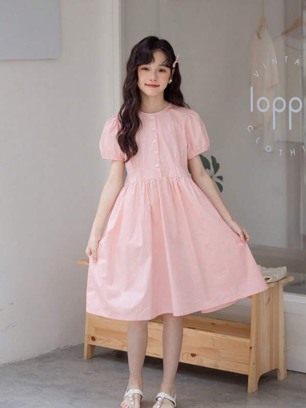 Vestido casual de manga corta de unicolor para niña preadolescente en verano