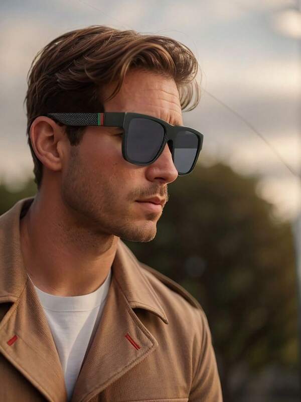 1pc Men's Square Stylish Fashion Glasses, Black Color, Suitable For Summer, Sports Events, Photography Props, Driving, Sports, Golf, Party Accessories, Holiday Outfits, Beach, Music Accessories