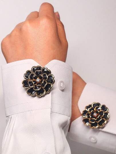 Set de 2 botones de flores decorativos de 3 capas de camelias para cubrir botones de camisa, broches para prenda, accesorio decorativo para trajes y vestidos, regalo