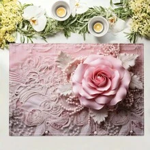 1pc/4pcs/6pcs Beautiful Flower Pattern Linen Table Placemats, Suitable For Dining Table, Seasons All Year Round, Modern Washable Placemats For Room Decor, Table Runners, Coasters, Kitchen Dining Table Mats, Party Decorations, Home Decor, Perfect Gift