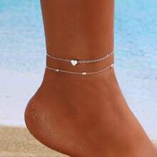 2 piezas tobillera con cadena gruesa, joyería de playa de verano con doble estilo exagerado chapada en oro para chicas