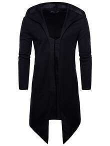 Nueva chaqueta cortavientos con capucha para hombres, chaqueta cortavientos con capucha de moda sin botones, AW001 - Negro - Ver 2