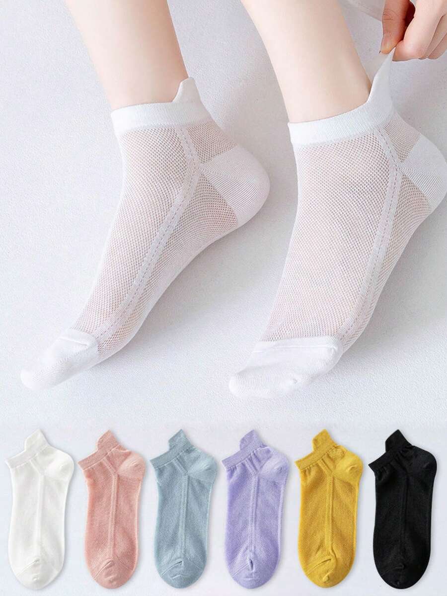 1/6/12/18 Pairs Of Women's Socks, Spring And Summer Thin Solid Color Short Socks, Comfortable Black Socks, Summer Mesh Low Vamp Boat Socks, White Socks Suitable For Daily Wear, Easter, Mother's Day And Other Festivals And Party Gifts - Multicolor - View 1
