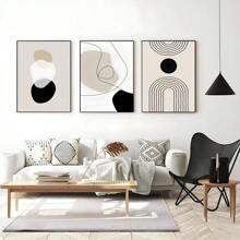 1pc/3PCS Wall Arts Posters Modern Abstract Geometric Beige Black Bohemian Poster Canvas Art, Suitable For Residential And Dormitory Walls, Living Room And Bar Decoration, Dining Room Or Bathroom, Room Decoration, Frameless High-Quality, Indoor/Outdoor Canvas Art, Frameless/ With A Frame