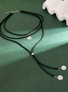 1 pièce Collier pendentif vintage élégant à disque multicouche avec corde, cadeau de bijoux pour usage quotidien, fête de vacances ou voyage