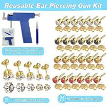 Kit professionale per foratura dell'orecchio con 12 coppie di orecchini a perno e 5 coppie di orecchini con zirconi a forma di corona - Kit per foratura dell'orecchio riutilizzabile