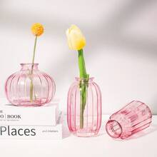 3Pcs Glass Flower Vases - Vertical Striped Rustic Decor For Wedding Centerpieces & Home | Multi-Use With Artificial Flowers, Plant Stand & Shelf Compatibility. Gifts Birthday Graduation Home Decor Back To School Room Decor School Supplies Glass Vase - Multicolor - View 10