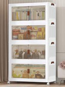 5layers  Plastic Storage Box Organizer, Stackable Storage Box, Covered Storage Box, Storage Container Organizer For Kitchen, Bedroom, Living Room, Study, Office, Foldable Storage Box, Space Saving, Practical Storage Cabinet - White - View 8