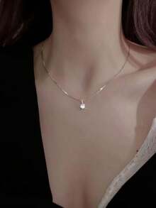 1 chiếc vòng cổ lấp lánh cho nữ, vòng cổ choker mặt hình giọt nước Zirconia, quà tặng cho ngày lễ tình nhân, trang sức tiệc cưới - Bạc - Xem 3