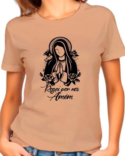 Camiseta Feminina Tshirt Rogai Por Nós Moda Catolica Algodão