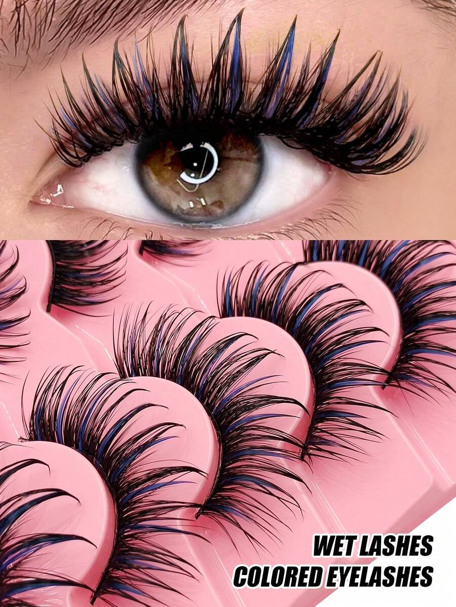 Asiteo 5 Pairs Colorful Wet Anime False Eyelashes - Luxurious Doll Style, High Quality Faux Mink Lashes , Perfect For Stage, Cosplay - Lông mi Manga nhọn - Xem 1