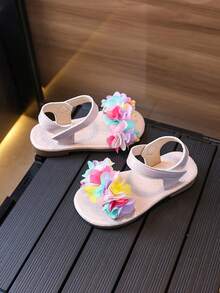 女童休闲罗马凉鞋，清凉夏季新款蝴蝶水钻平底露趾凉鞋，女童中童松紧带沙滩拖鞋 - 玫瑰金 - 查看 4