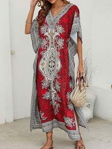 Women Kimono Tunic Kaftan Long Dress Party Dress For Casual Holiday Night Beach - Red - View 1