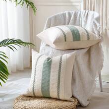 1 件波西米亚风格靠垫套，农舍装饰枕套，适用于沙发、床、客厅家居装饰 - 豆綠 - 查看 5