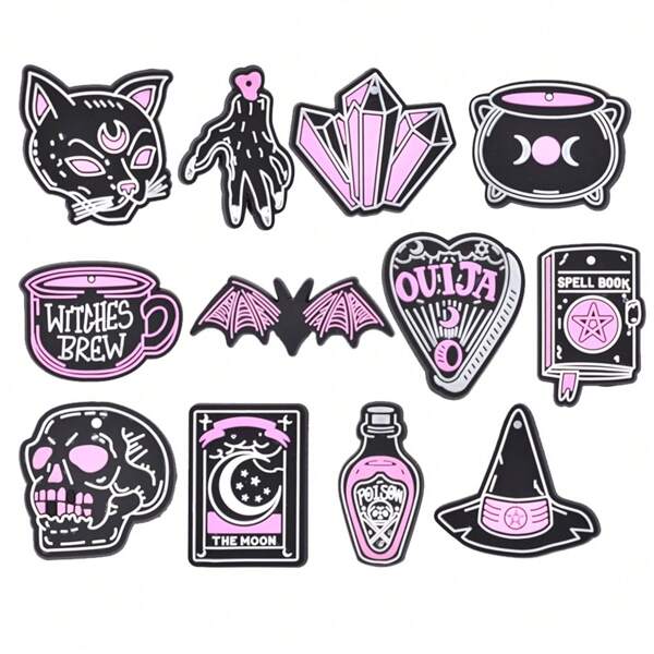 12 bucăți/set vrăjitoare mov magice Halloween PVC pantofi farmece carte vrăji liliac magic pălărie modele accesorii pantofi cadouri de vacanță