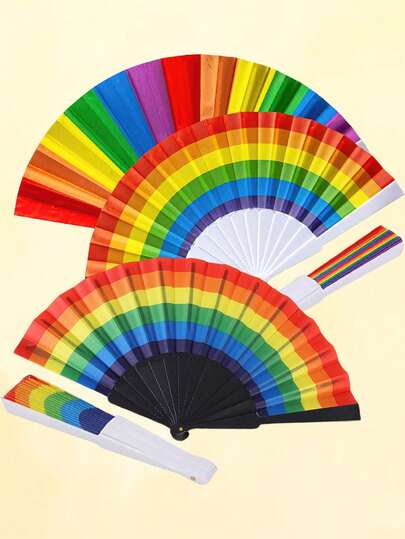 1pc/2pcs/4pcs Rainbow Handheld Fan,Rainbow Folding Fan,Multi Colored Folding Fan,Folding Fans,Handheld Pride Fan Festival Fan,Hand Fan,Wedding Folding Fans,The Hand Fan Foldable,White Craft Fan For DIY